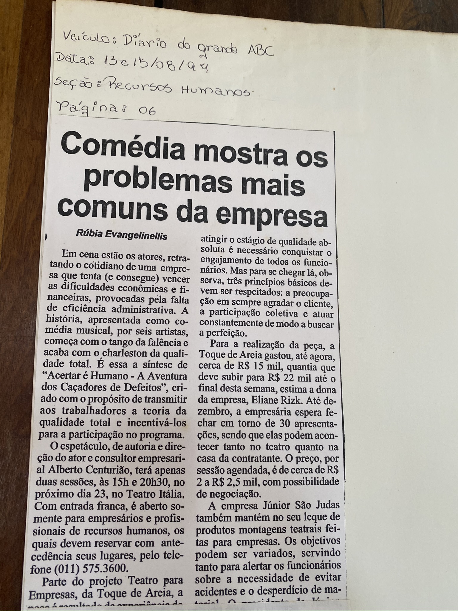 Diário do Grande ABC, 13 e 15 de agosto de 1994