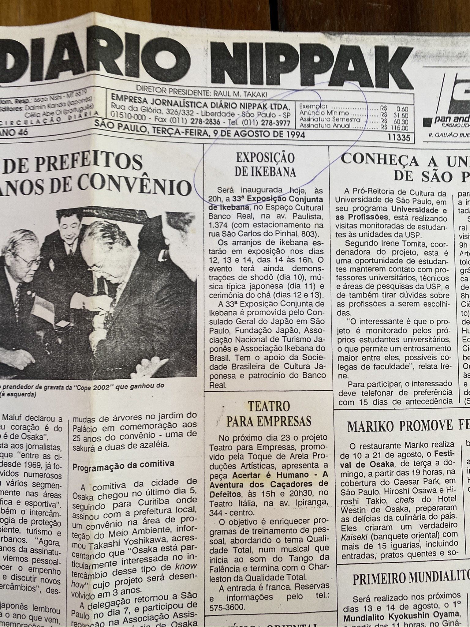 Diário Nippak, 9 de agosto de 1994